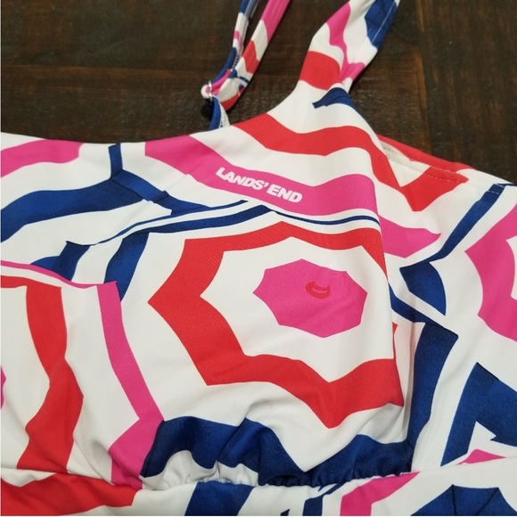 Lands' End Classic Cobalt Beach Umbrella Square Neck Tankini - Picture 6 of 9